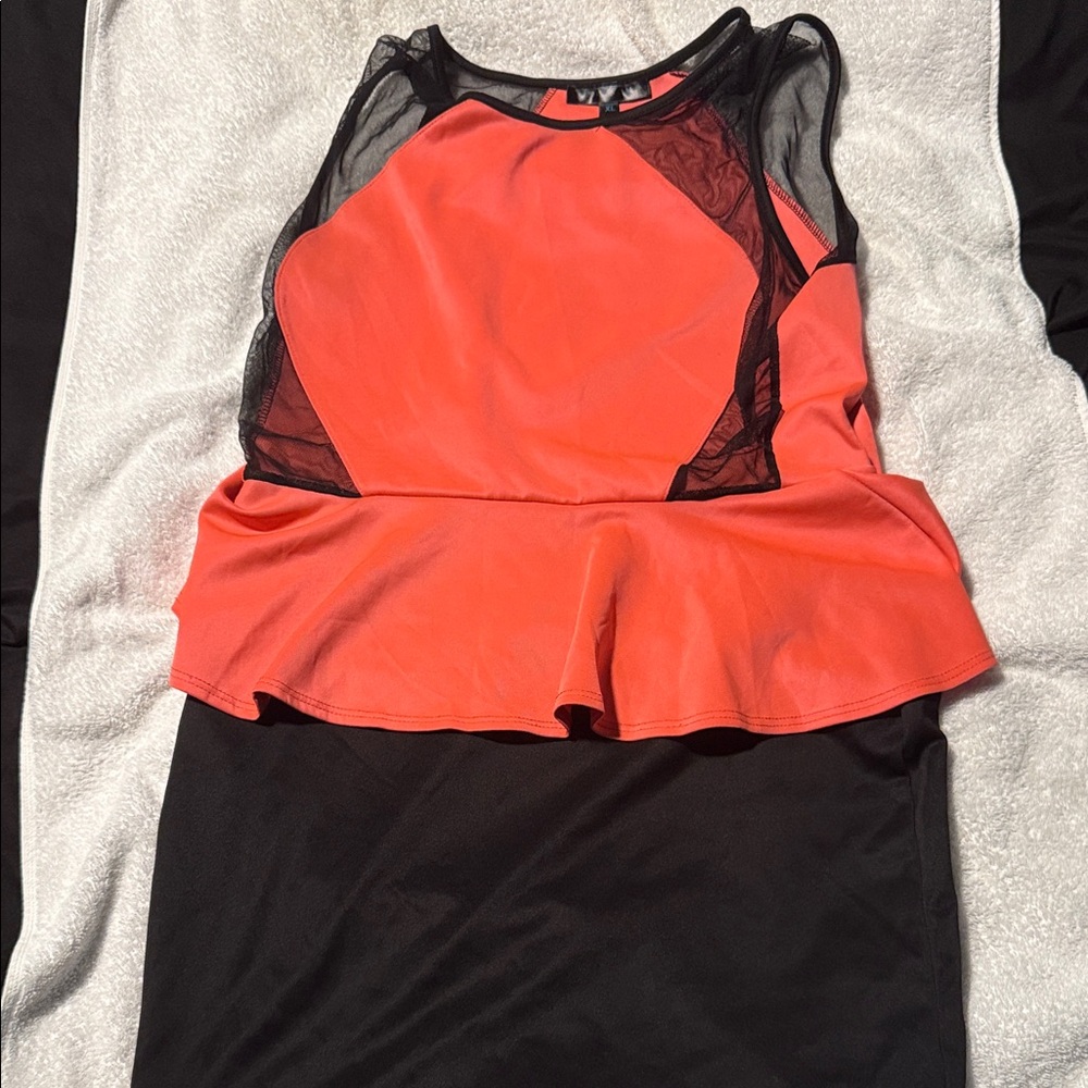 Snap Black and Coral Midi Dress